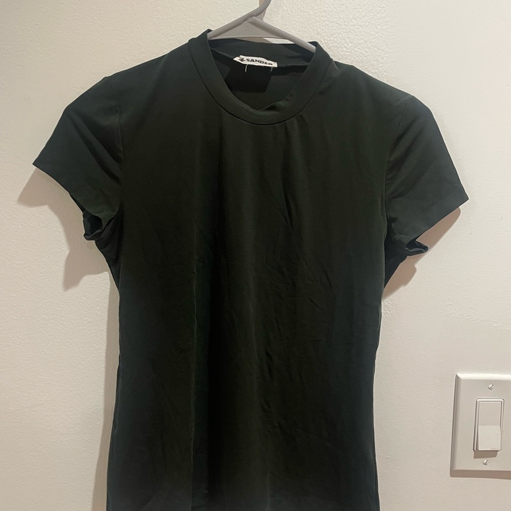 Jil Sander dark green stretch crew neck top